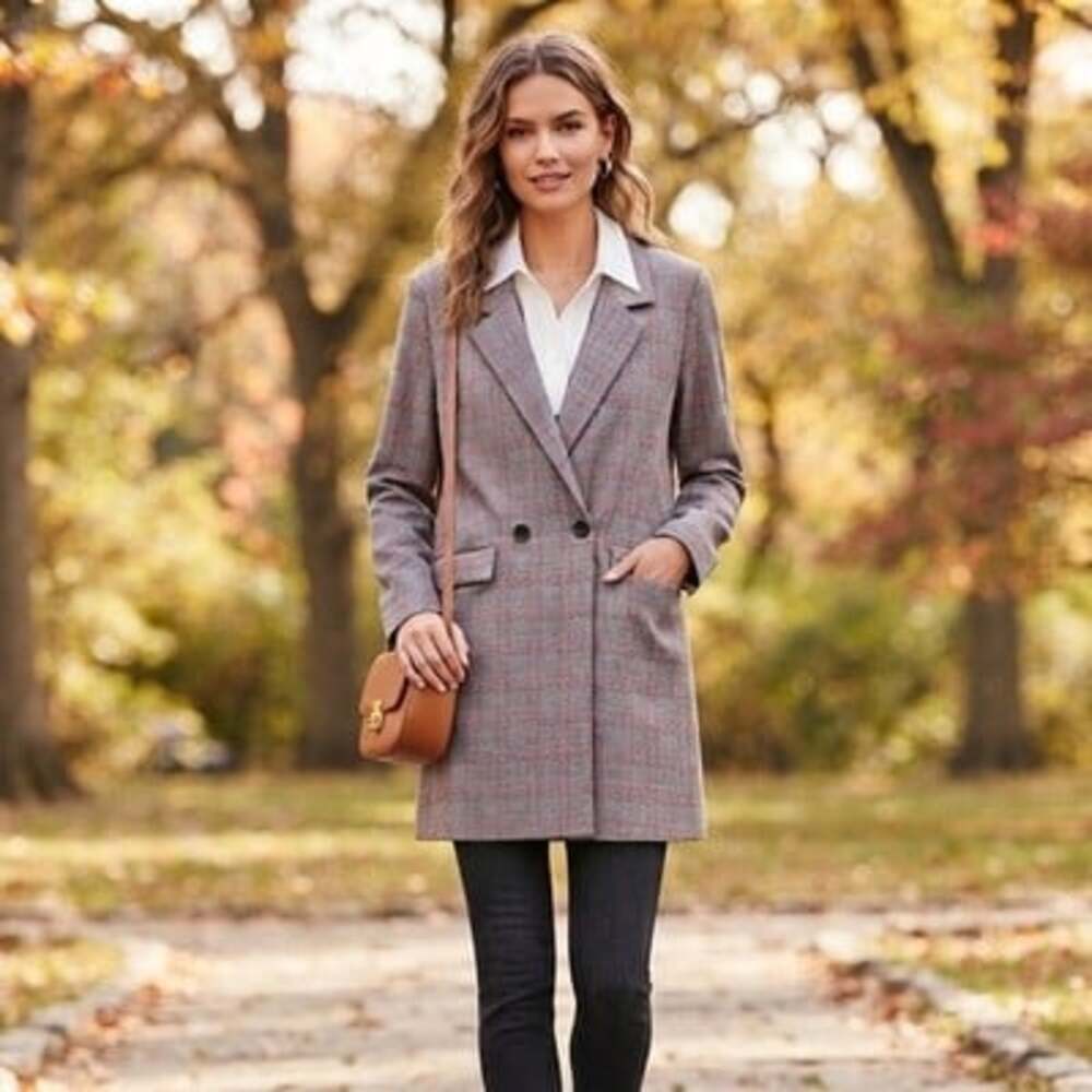 NWT Philosophy Sz L Houndstooth Gray Red Unstructured Blazer Jacket Stretch